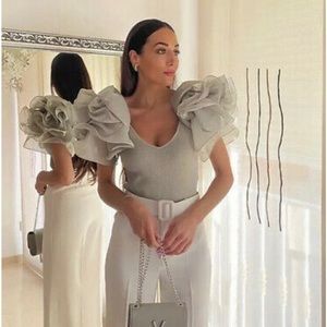 NWT Zara Top With Organza Voluminous Sleeves - S